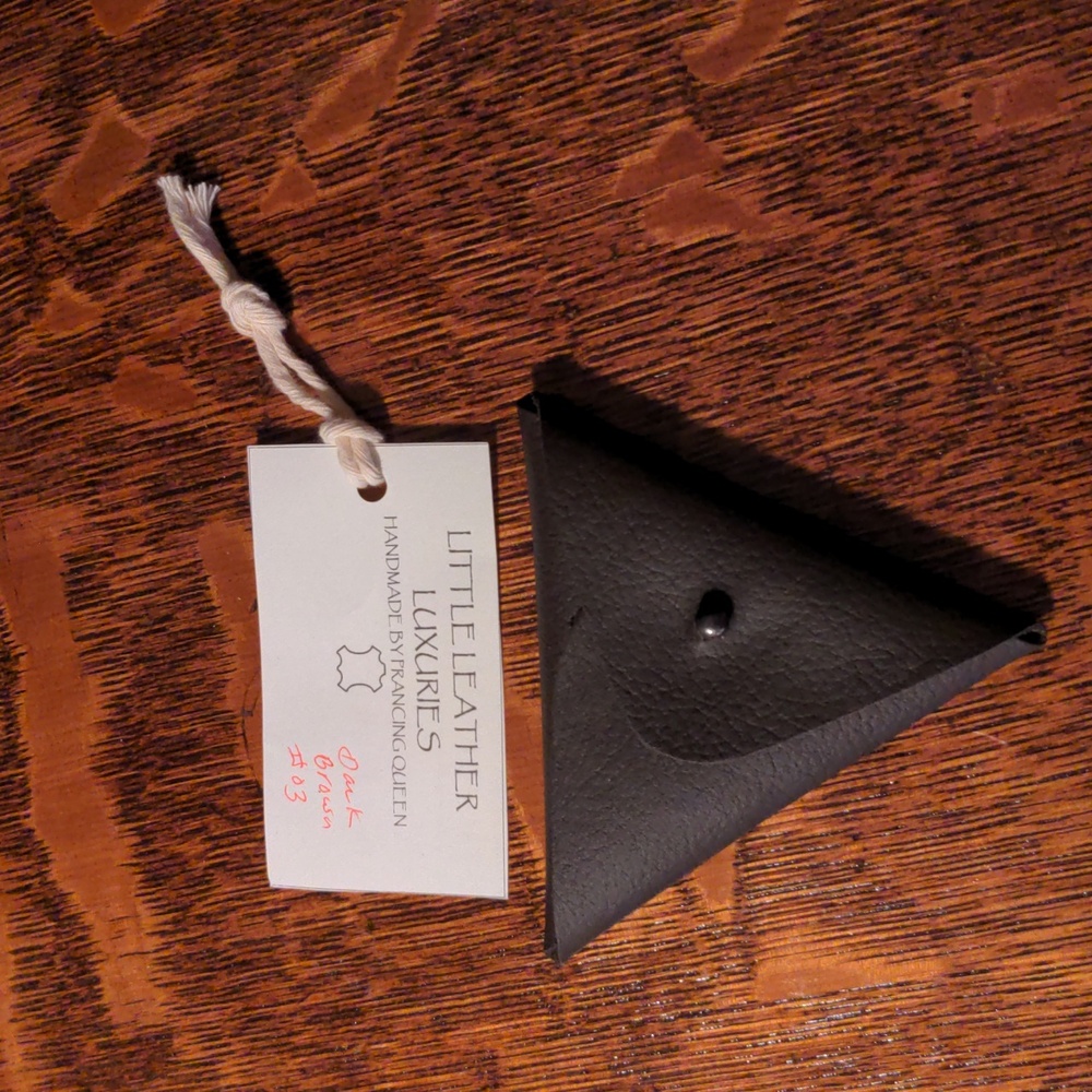 #03 Handmade Genuine Leather Triangle Coin Pouch Dark Brown #03